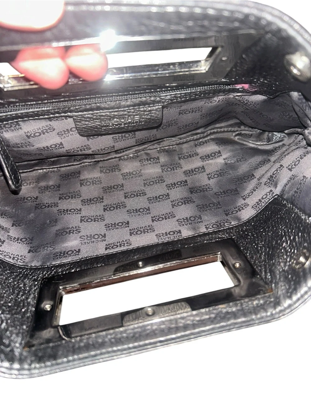 Michael Kors Metallic Black Leather Clutch with Cutout Handle